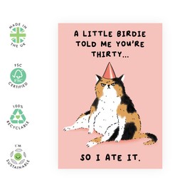 Central 23 30th Birthday Card for Men and Women - A Little Birdie Told Me You're Thirty - Funny Birthday Cards for Boyfriend and Girlfriend - With Stickers