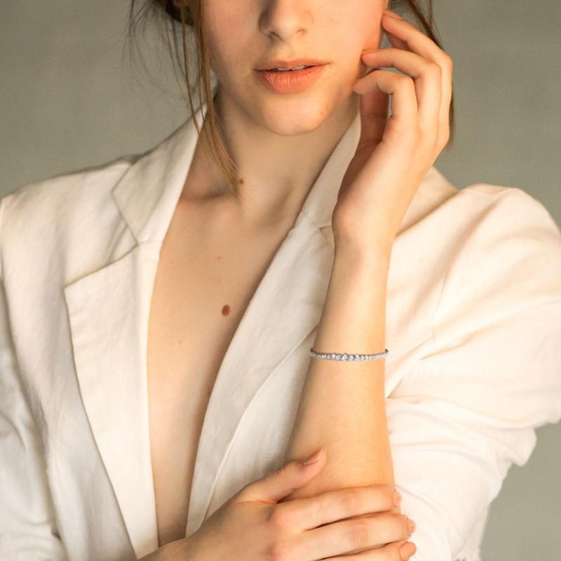 Kose Crown Tennis Bracelet 14K White Gold Plated 3mm Cubic