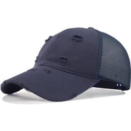 AOSMI Comfy Soft Distressed Vintage Washed Trucker Baseball Hat Adjustable Plain Blank Mesh Snapback Summer Sports Ball Cap Women Men Distresssed Navy