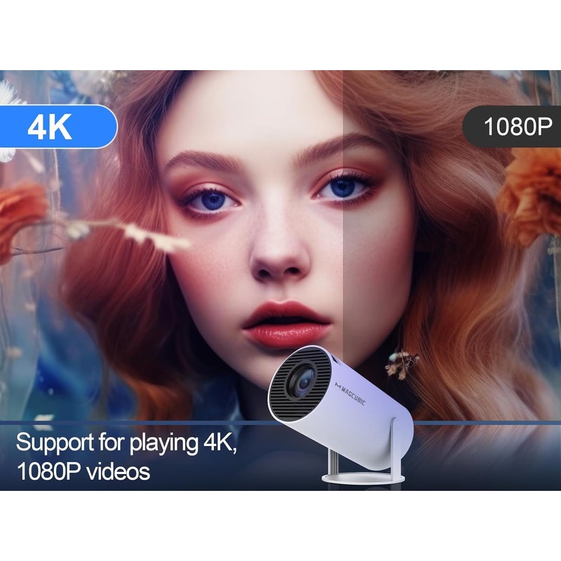 TECHVIDA Mini Projector 4K 1080P Supported with Android System, Portable