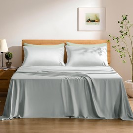 TOSMO Luxury Cooling Sheet Set - 100% Viscose from Bamboo, 4-Piece Bedding Set (Full Size) - 18” Extra Deep Pockets, Oeko-Tex Certified, Silky Soft and Breathable, Sliver