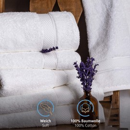 Komfortec Set of 2 Bath Towels, 70 x 140 cm Size, Double Pack, 100% Cotton, Hand Towels, Terry Cloth, Soft, Absorbent, White