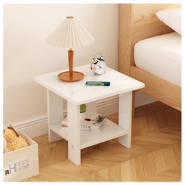BEKMLOD 2 Tier White End Table, Sofa Side Table, Suitable for Small Space Bedside Table, Suitable for Living Room and Bedroom, Storage Rack, Easy to Assemble 11.8 in x 11.8 in