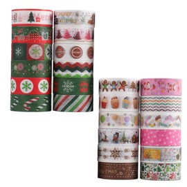 TEHAUX 24rolls Christmas Themed Washi Tapes for Holiday Journaling and Decoration Festive Designs for Wrapping Scrapbooking and Card Making