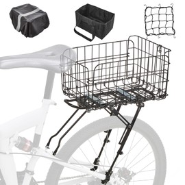 Fitense Bike Basket Rear- Folding Bicycle Basket with Waterproof Cover, Liner and Cargo Net, Bicycle Basket for Adult Women Men, for 26" - 29" and 700c Bikes
