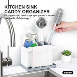 YOHOM Kitchen Sink Tidy Caddy 3-in-1 Sink Brush Holder Washing up Sponge Caddy Dish Cloth Holder Organizer for Countertop Plastic Cleaning Sponge Holder with Divider