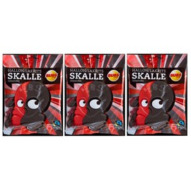 Bubs Godis Hallonlakritsskalle - Raspberry/Liquorice Skull - Original Swedish Licorice Wine Gum Candy Bag 90g, 3-Pack