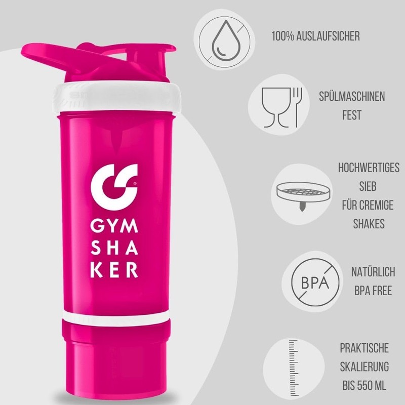 GYMSHAKER Protein Shaker with Powder Compartment 600 + 150 ml