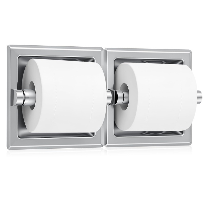 Recessed Toilet Paper Holder, Double Roll Wall Mounted Toilet Tissue
