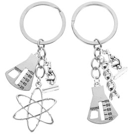 2 Pcs Dna Chemical Molecular Keychain - Zinc Alloy Microscope Keyring for Chemistry Teachers, Students, Science Lovers - Ideal for Graduation, Birthday, Christmas, Home Decor