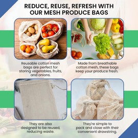 Tyxzle 6-Pack Reusable Cotton Mesh Produce Bags Eco-Friendly Washable Fruit & Vegetable Storage Bags, Breathable Drawstring Grocery Bags for Shopping, Farmers Market, Bulk Food