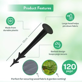 Green Thumbz Fabric Securing Ground Anchors for Anti-Pull Landscape Fabric and Weeds Matting Anchored Serrated Swivels for Ground Anchors and Safety Net (Set of 120)