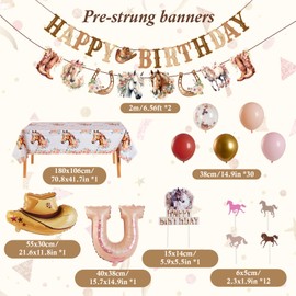 Homarkable Horse Birthday Decorations, Cowgirl Birthday Party Decorations, with Horse Cupcake toppers, Balloons, Western Party Supplies for Women, Girls