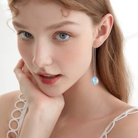 Moonstone Threader Earrings 925 Sterling Silver Lotus Earrings with Long Chain Ear Line Teardrop Earrings Jewelry Gifts for Women