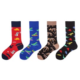 Wish Island - Paquete de 5 calcetines casuales de algodón para hombre, Dinosaurio - 4 pares, 7-9