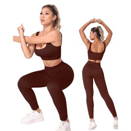 HORISUN Seamless Ribbed Workout Sets 2 Piece Sports Bra Supportive Crop Tops High Waist Leggings Compression Yoga Outfits Long Gym Pants Matching Set