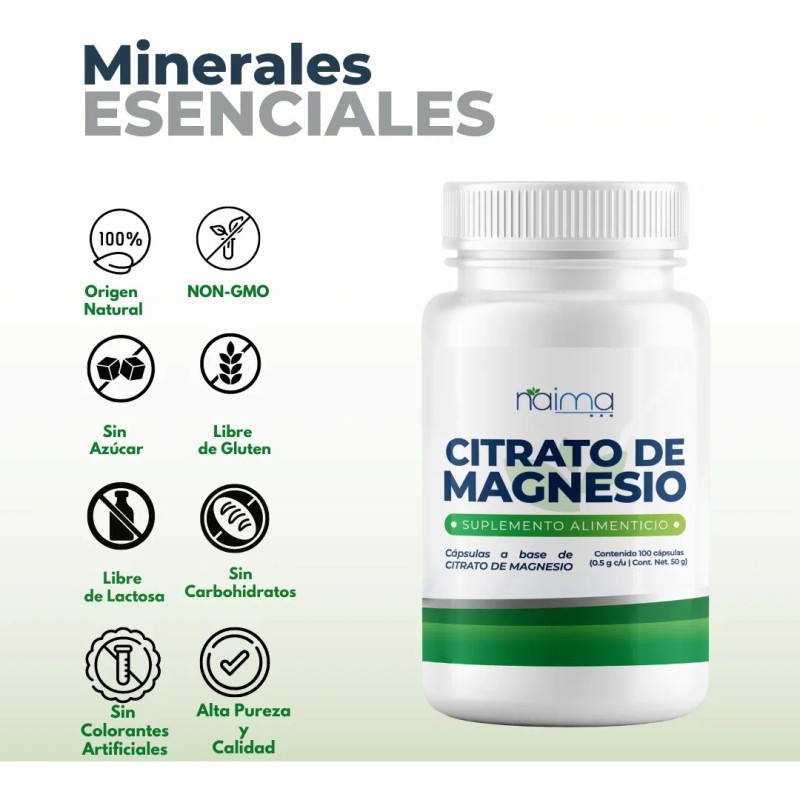 Citrato Magnesio 500mg 100 Cápsulas Sabor