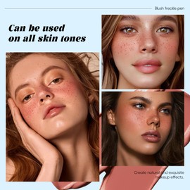 HOSAILY HOSAILY Freckle Blush Makeup Pen, 2 in 1 Natural Lifelike Dark Brown Freckle Stamp Pen Coral Orange Liquid Blush for Natural Sunkissed Makeup, Waterproof Long Lasting Quick Dry Freckle Marker Pen02#