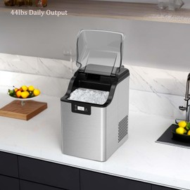 Ice Maker, 44 lbs/Day, Chewable Ice Maker, 3.3lbs Rapid Ice Release in 12 Mins, Self-Cleaning, Stainless Steel Housing Ice Machine for Parties, Kitchen, Bar, Office
