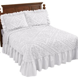 Collections Etc Elegant Ruffled Chenille Textured Diamond Bedspread