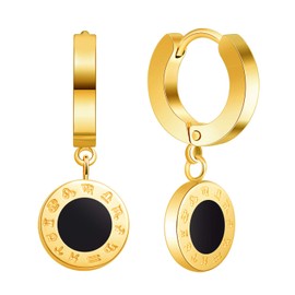 Feilok Stainless Steel Charm Women's Stud Earrings Earrings Clip On Earrings Hoop Earrings Constellation Sign Round Pendant for Women Men Gold/Rose Gold, Stainless Steel