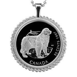 1997 Canada Discovering Nature 50 Cents Proof-like BU Uncirculated Sterling Silver Coin Solid 925 Sterling Silver Necklace NEW - Newfoundland Dog