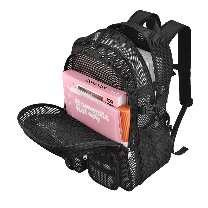 Jeluno Heavy Duty Mesh Backpack for School, Lightweight Black Book