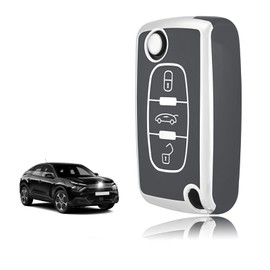 TOOMUME Key Cover TPU Car Key Case Fits Peugeot 206 207 307 308 407 2008 3008 4007 5008 Citroen C1 C2 C3 C4 Picasso Berlingo, Key Cover Protection Key Case - Flip Key