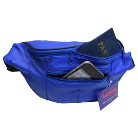 Genuine Leather Fanny Pack Pouch Waist Bag Slim Design (Royal Blue)