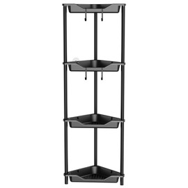 Orimade Rustproof 4 Tier Floor Standing Corner Shower Caddy Organizer, Plastic Metal Splicing Floor Corner Shelf Rack Storage Stands for Bathroom,10.8 x 10.8 x 44.6 inches, Black
