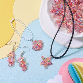 Crafans 24Pcs Marine Organism Charms Transparent Fish Tail Sea Horse Starfish Resin Dangle Charms Pink Inner Mermaid Shell Summer Charms for DIY Necklace Jewelry Making