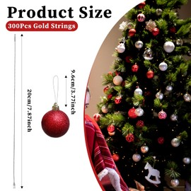 Molain 300Pcs Christmas Ornament Hooks, Ornament Hangers with Snap Ornament String for Christmas Tree Holiday Party Hanging Decorations Ropes Precut Ribbon Hook Easy and Fast Locking(Silver)