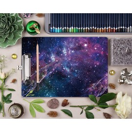 Clipboard Decorative, Clipboard Cute, WAVEYU A4 Letter Size Clip Board Pattern with Low Profile Clip, Retractable Key Hole for Hanging Paperboard for Office School Supplies, Nebula Black (12.5"x9")