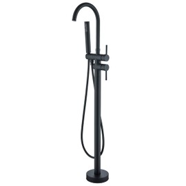 YAGATAP Freestanding Bathtub Faucet Floor Mount Tub Filler Matte Black High Flow Shower Faucets with Handheld Shower Mixer Taps Swivel Spout