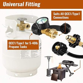 Propane Tank Gauge, Level Indicator for 5-40LB Tanks, Leak Detector Propane Gas Gauge Perfect for RV Camper, Propane Heater, Fire Pit, Gas Grill and More, QCC1/Type 1 Connection.