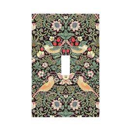 Luxury Colorful Green/Yellow Bird Strawberry Decorative Single Toggle Device Decorator Outlet Light Switch Cover Elegant Vintage Wild Flower Floral Art Antique 1-Gang Electrical Face Wall Plate Cover