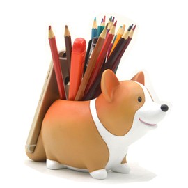 MONMOB Creative Cute Desk Accessories Corgi Pen Pencil Holder with Phone Stand Pen Cup Office Decor Home Office School Desk Decor Corgi Gift for Women Men