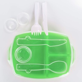 COM-FOUR® Set of 4 Lunch Box with Cutlery and Sauce Box, Food Box for Work, School, University and Travel, Lunch Box Dishwasher Safe (4-Piece - Box with Cutlery - Green)