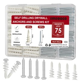 smseace #8 Dry Wall Anchors and Screws Kit, 100Pcs Wall Anchors for Drywall Heavy Duty, 50 Wall Anchors, 50#8x1-1/2'' Sheet Rock Screw in Wall Anchors Holds Upto 75lbs Dry Wall Screw Anchor