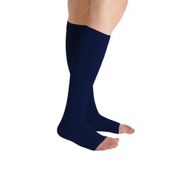 Juzo Soft 15-20 mmHg Compression Stockings, Knee High, Silicone Band, Open Toe | Compression Socks for Women/ Men for Tired, Aching or Swollen Legs, Minor Varicosities | Navy, Large (IV)