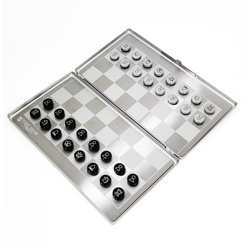 Metal Pocket Chess Set, Portable Foldable Travel Magnetic Mini Checkers