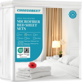CHOEGOBEST Easy Care Luxury Microfiber Extra Soft and Cooling Bed Sheet Set with Deep Pockets (Bright White, Twin XL Set of 3)