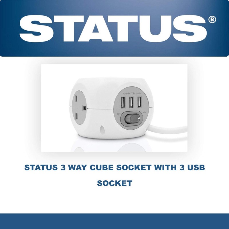 Status 3 Way 1.4 Metre Cube Extension Socket With 3