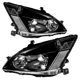 KAC 2PCS Headlights Assembly Compatible With Accord 2003-2007 Waterproof Headlights Assembly Clear Reflector Clear Lens Black Chrome Housing OEM ‎33101-SDA-A01, 33151-SDA-A01