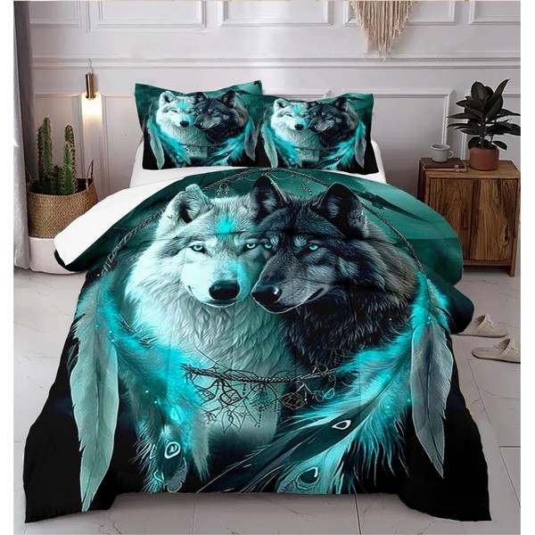 CCoutueChen Wolf Dream Catcher Comforter Set Queen Size Bohemian Animal