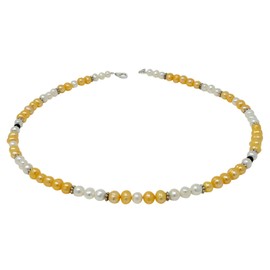 Necklace made of freshwater pearls, multicoloured, apricot, cream/white, black, 49 cm