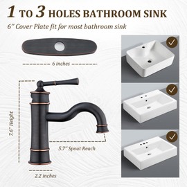 NAUKWAN Bathroom Sink Faucet, Single Handle 1 or 3 Hole Vanity Basin Faucets with Deck Plate, Vintage Long Arc Spout Solid Brass Faucet for Sink with Pop-up Drain Assembly Oil Rubbed Bronze NL-2201ORB