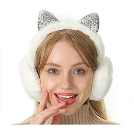 Women's Winter Warm Cat Ear Muffs Cute CatEar Earmuff for Girls (White)