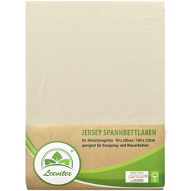 leevitex® premium fitted sheet, 90 x 200 - 100 x 220 cm, 40 cm base, also for box spring bed and waterbed, 100% Mako jersey cotton, Oeko-Tex, 170 g/m², cream/ natural white