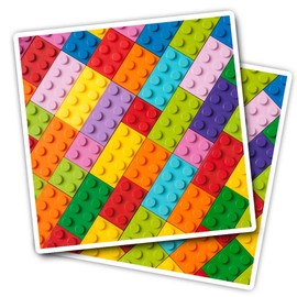 Vinyl Square Stickers (Set of 2) 7.5cm - Colourful Building Blocks Toy Game for Laptops, Tablets, Luggage, Scrap Booking, Fridges #50574